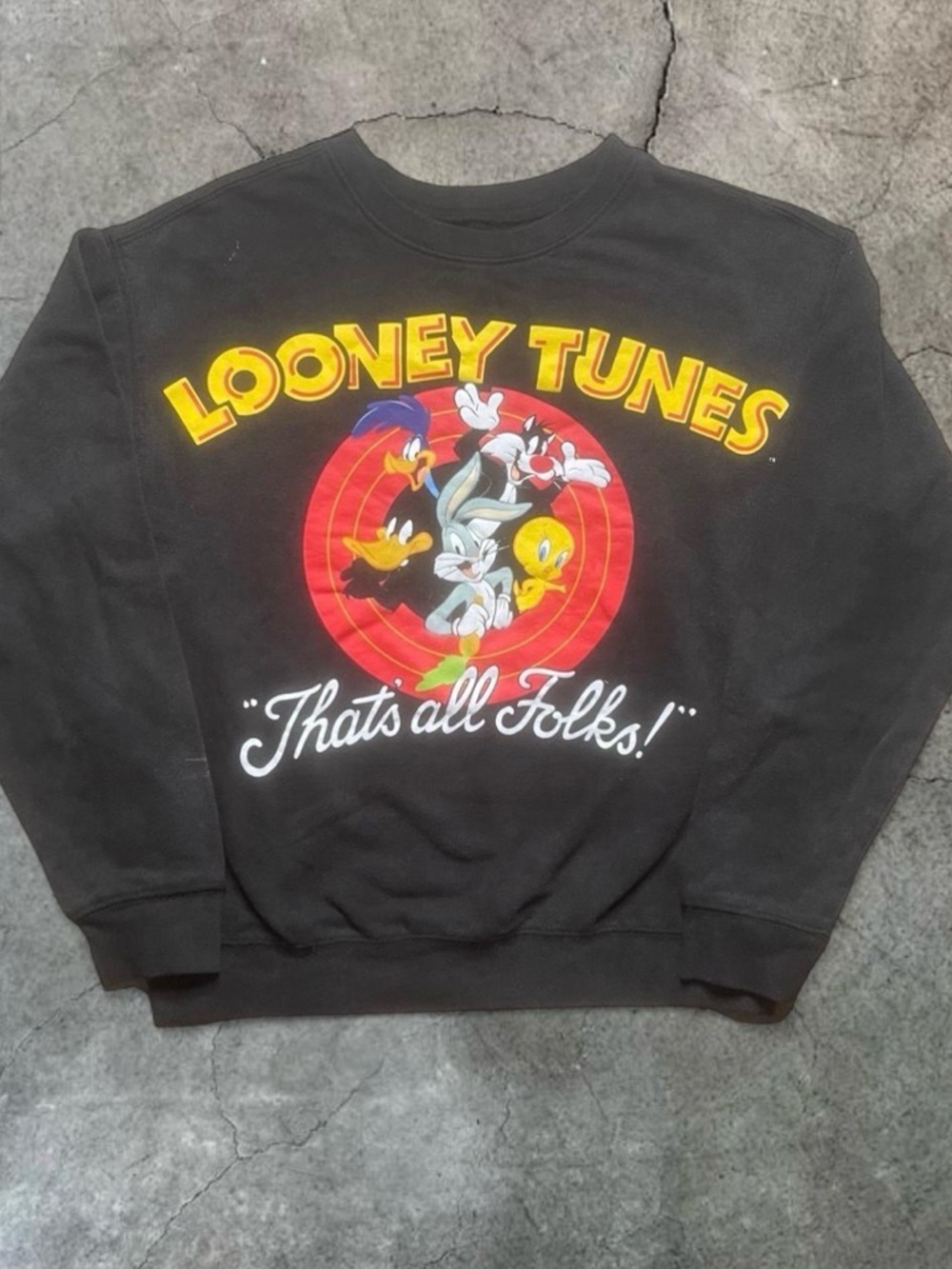 Looney Tunes Black Graphic Crewneck Sweatshirt - That's All Folks!